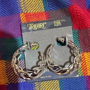 Trifari Silver Twisted Hoop Earrings